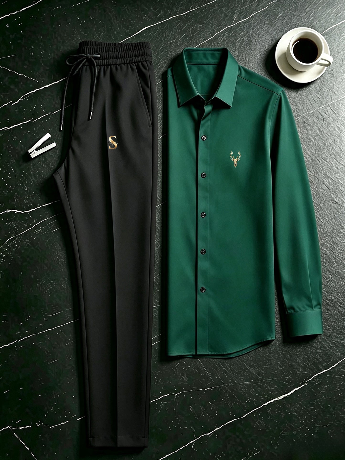 Men's Casual Long Sleeve Shirt & Drawstring Pants Set