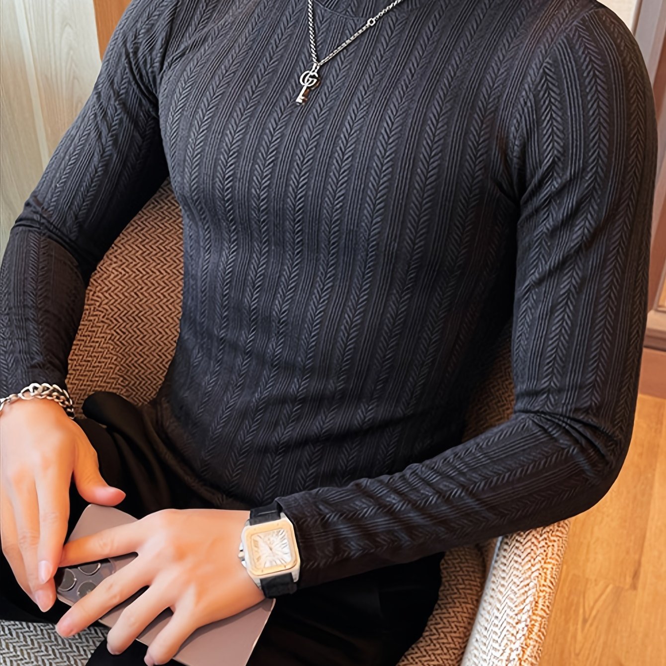 Men's Slim-Fit Long Sleeve T-Shirt - Casual  Stylish, Perfect for Fall/Winter, Machine Washable