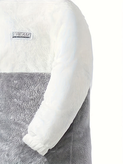 Men'S Double-Sided Fleece-Lined Thickened Jacket - Casual Stand Collar with Letter Print, Regular Fit, Pockets, Polyester Fill, Versatile for Fall/Winter, Winter Jacket