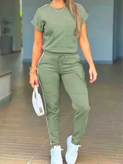 Women'S Casual Solid Color Patchwork Outfit for Spring And Summer