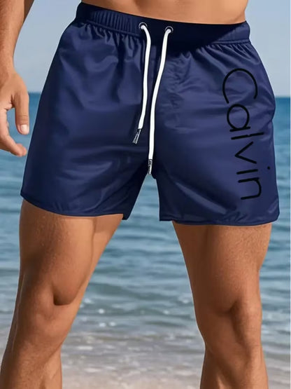 Men's Casual Quick-Dry Beach and Surf Shorts with Geometric Pattern