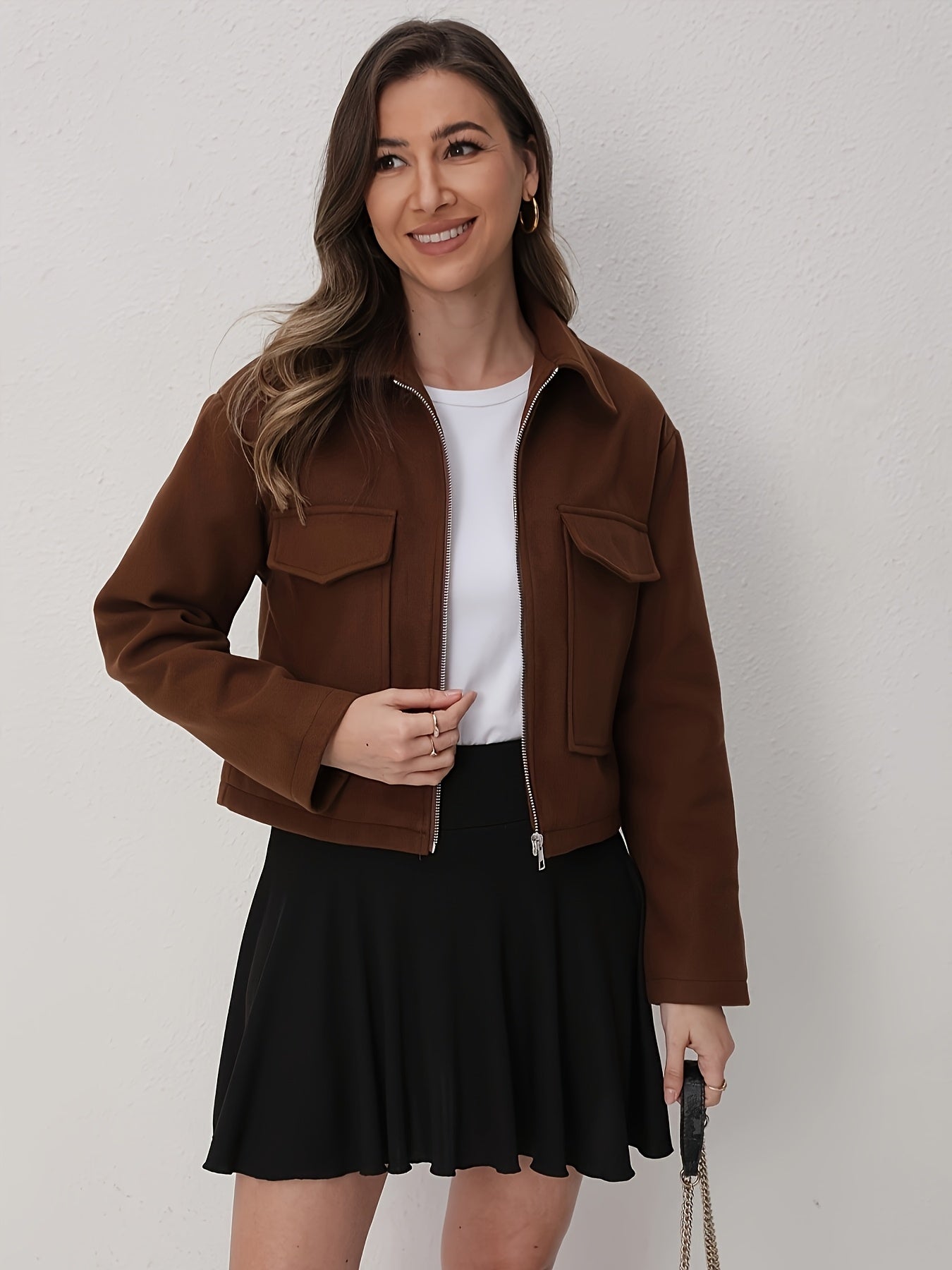 Women'S Olive Green Bomber Jacket with Zipper Front, Long Sleeves, and Pockets - Casual Style, All-Season Wear, Polyester Blend, Machine Washable, Casual Outerwear | Zippered Jacket | Polyester Blend Jacket, High Neck Hoodie/