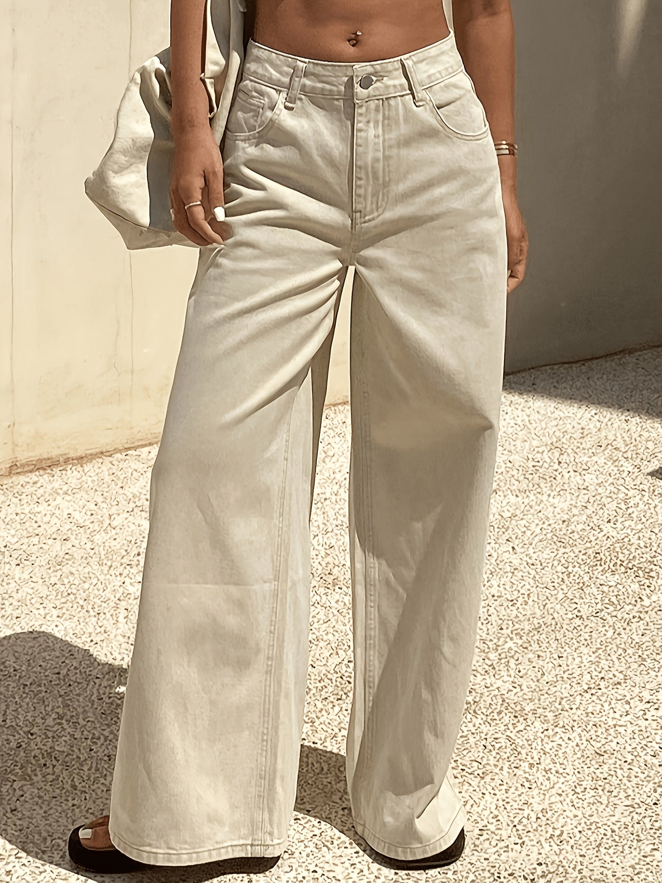 Women's High-Waist Wide-Leg Denim Jeans with Pockets