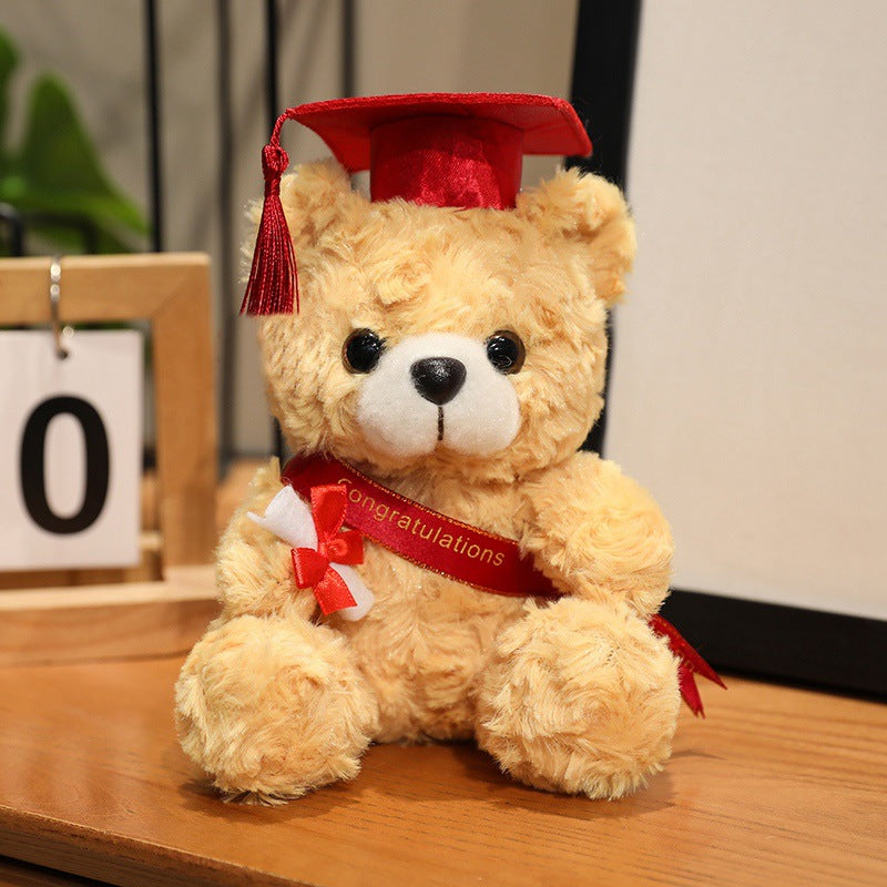 1pc Plush Teddy Bear with Graduation Cap | Soft Polyester Fiber, Cute Bear Doll for Graduation Gifts from Kindergarten to University, Memorabilia for Graduation Ceremonies