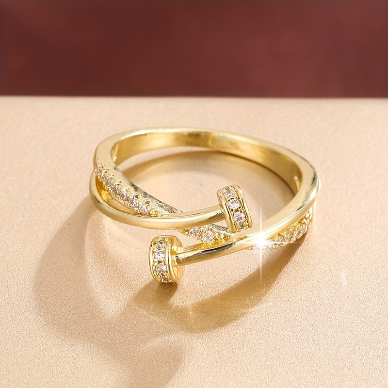 Women's Simple Cross-Inlay Zirconia Ring in White Gold Plating