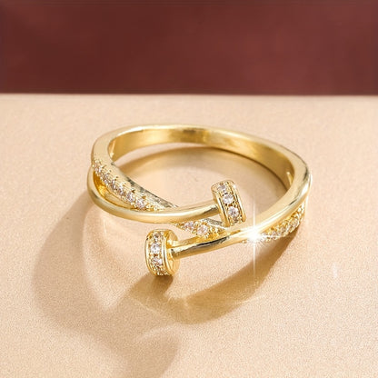 Women's Simple Cross-Inlay Zirconia Ring in White Gold Plating