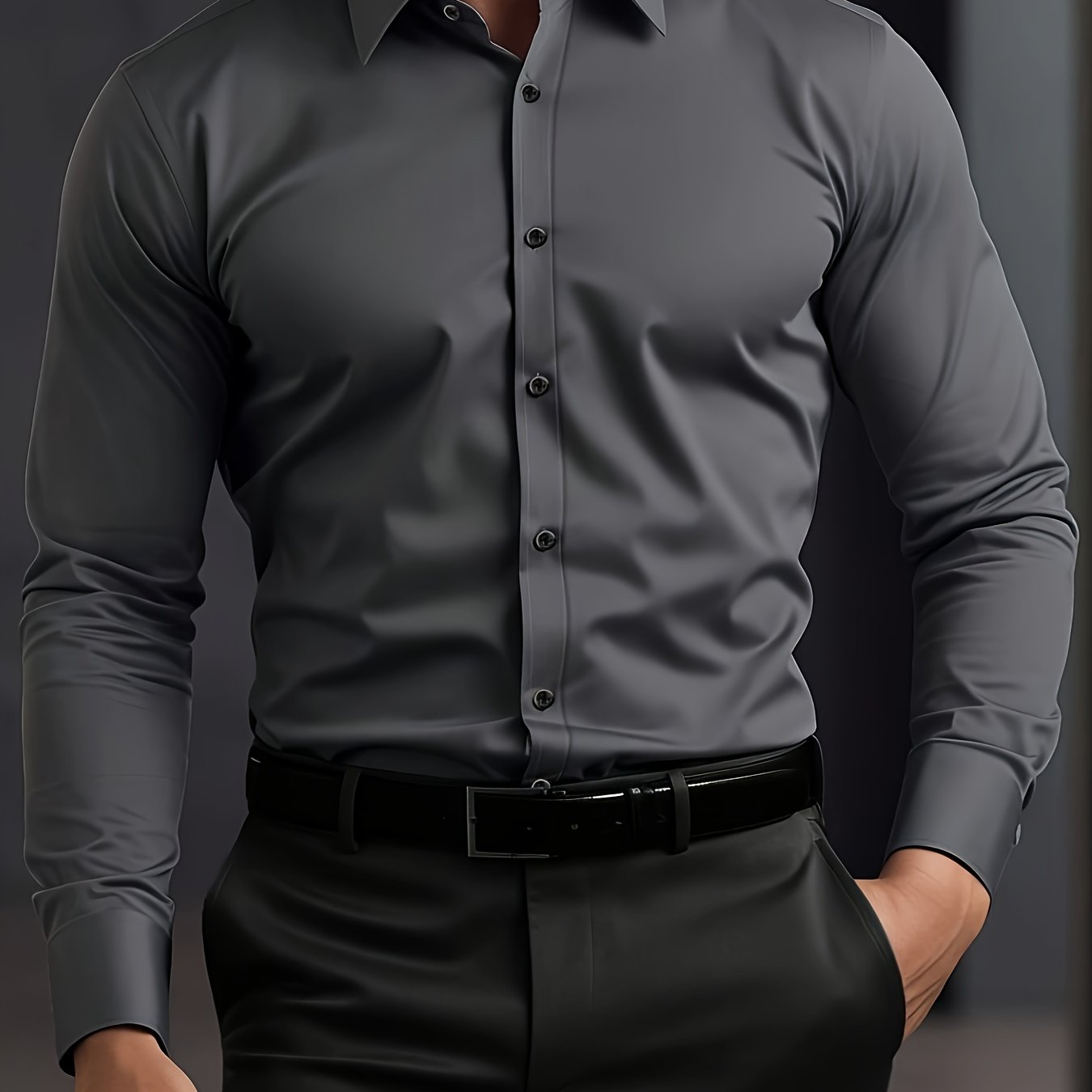 Men's Wrinkle-Free Long Sleeve Dress Shirt - Business Formal & Casual Button-Up Shirt in Black, Machine Washable Office Work Attire for All Seasons - Professional & Casual Attire, Long Sleeve Tops for Work, Workwear Essential