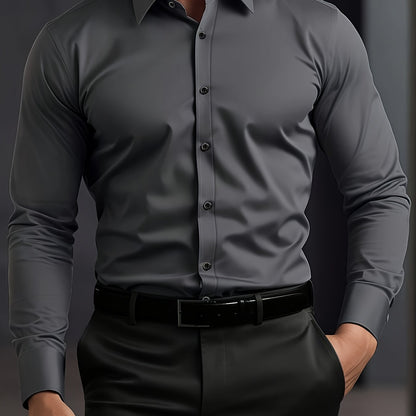 Men's Wrinkle-Free Long Sleeve Dress Shirt - Business Formal & Casual Button-Up Shirt in Black, Machine Washable Office Work Attire for All Seasons - Professional & Casual Attire, Long Sleeve Tops for Work, Workwear Essential