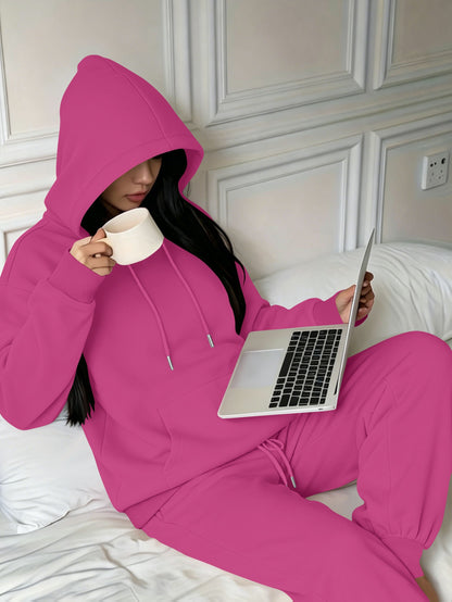 Women’s Fall Winter Casual Loose Hooded Sweatshirt & Pants Set - ayq