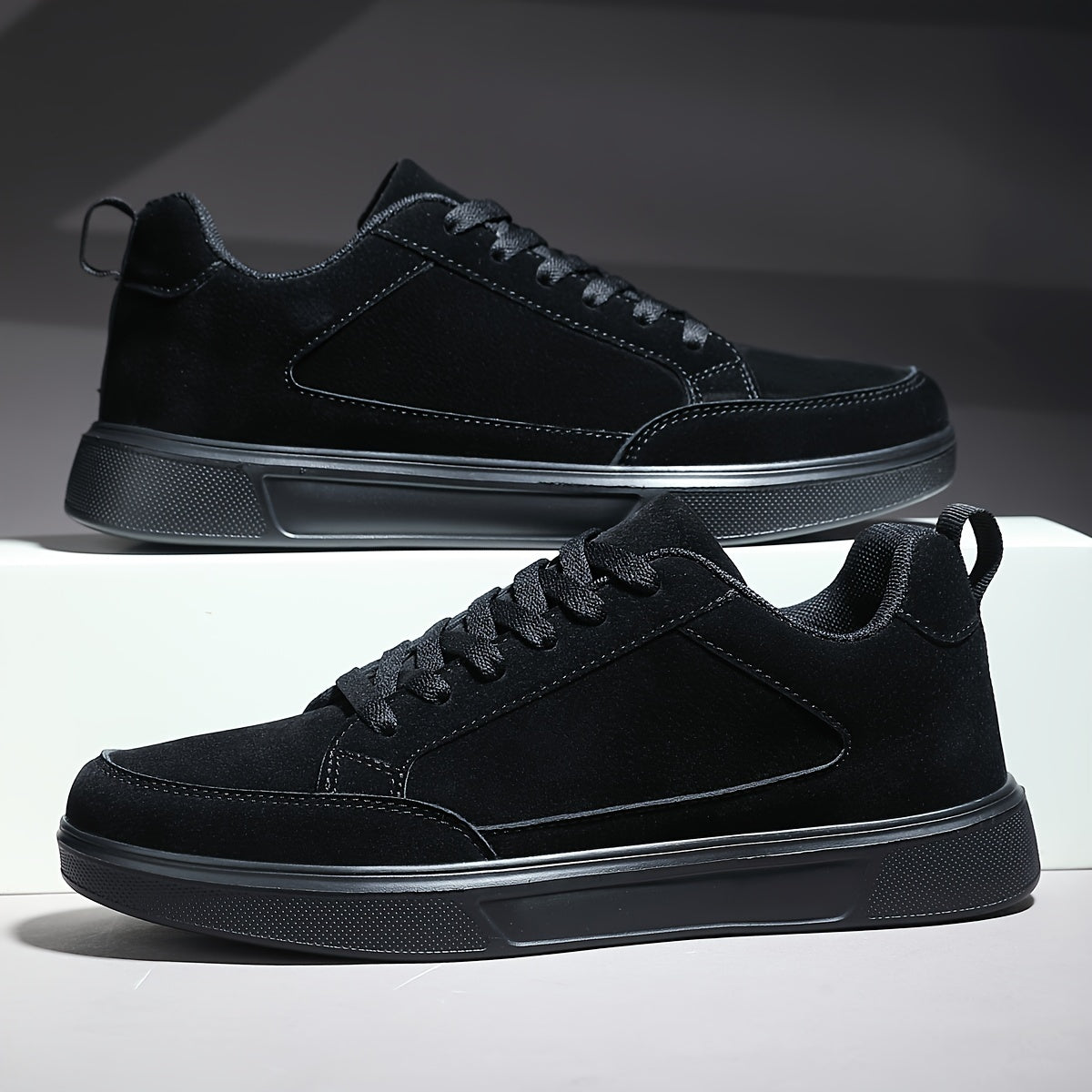 Men's Classic Black Sneakers - Comfortable, Breathable & Stylish Lace-Up Casual Shoes for Outdoor Activities - ayq
