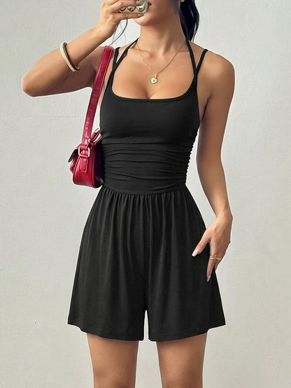 Women's Spaghetti Strap Square Neck Casual Jumpsuit Set