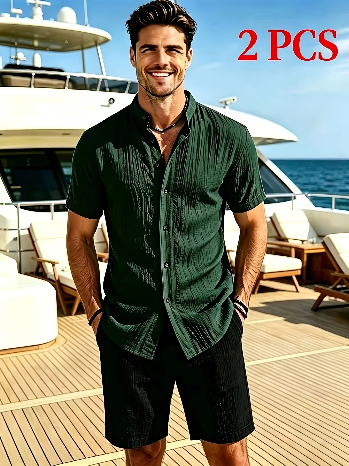Men's Casual Summer 2-Piece Set: Stand Collar Shirt & Shorts