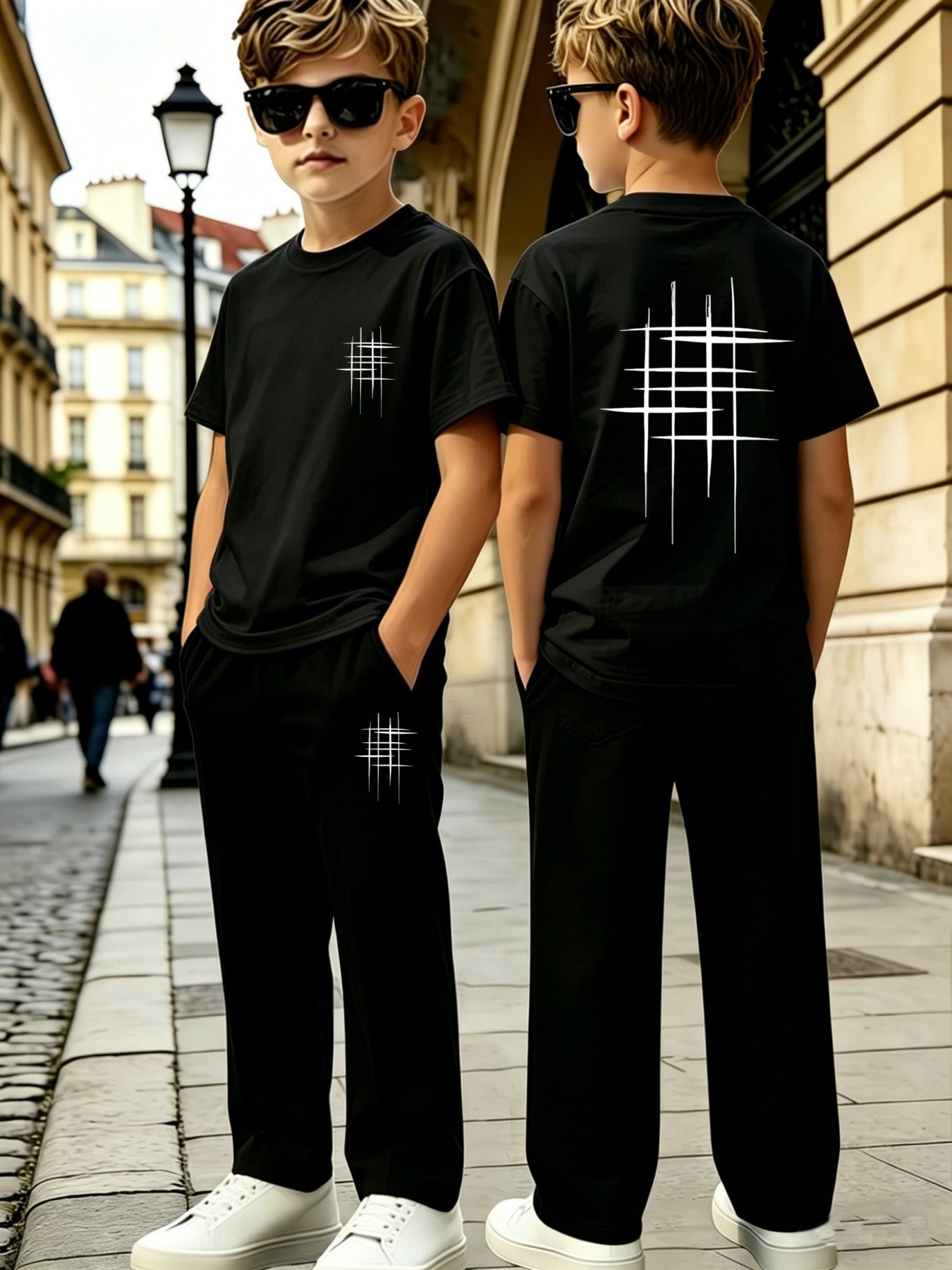 Boys' Casual Geometric Print Short Sleeve & Pants Set