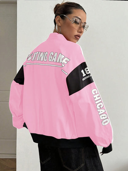 Women'S Elegant Streetwear Jacket - & Color Block Coat with Stand Collar, Loose Fit Long Sleeve Outerwear for Everyday & Formal Outfits - Spring/Fall, Spring Outerwear, Spring Fashion, Stylish Coat, Trendy Coat, Fashion Lover