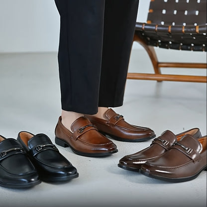 Men's Classic Metal Buckle Slip-On Loafers for All Seasons