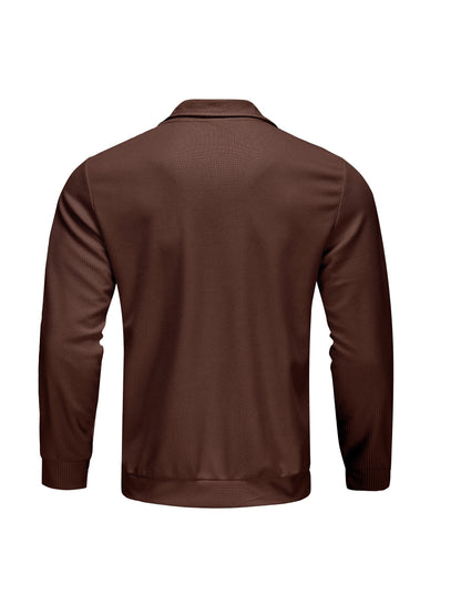 1pc Men'S Casual Polyester Zip-Up Jacket with Lapel Collar, Solid Color, Slight Stretch, Woven Fabric, Regular Fit, No Lining - Spring/Fall Outerwear