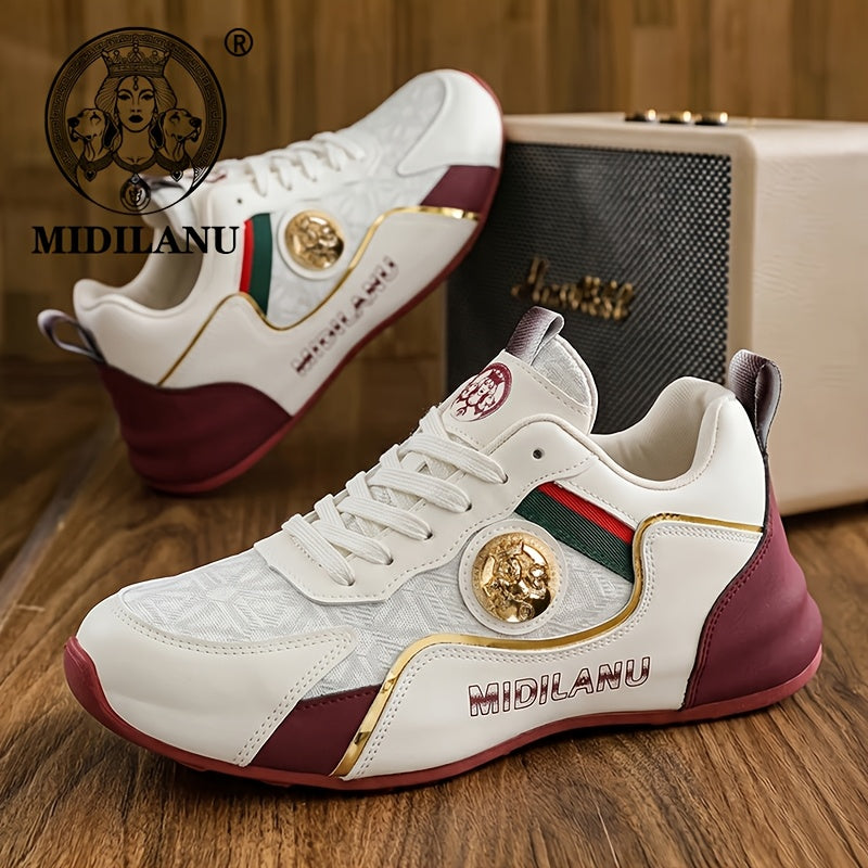 Men's Lightweight PU Sneakers with Lace-Up Design, Casual All-Season S