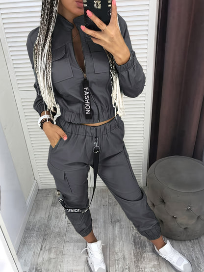 Directional HZ2386 Women's Fashion Casual Cargo Zip-Up Two-Piece Set