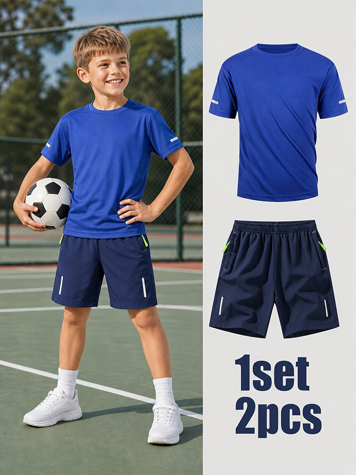 Boys' Quick-Dry Summer Shirt & Shorts Set with Reflective Strips