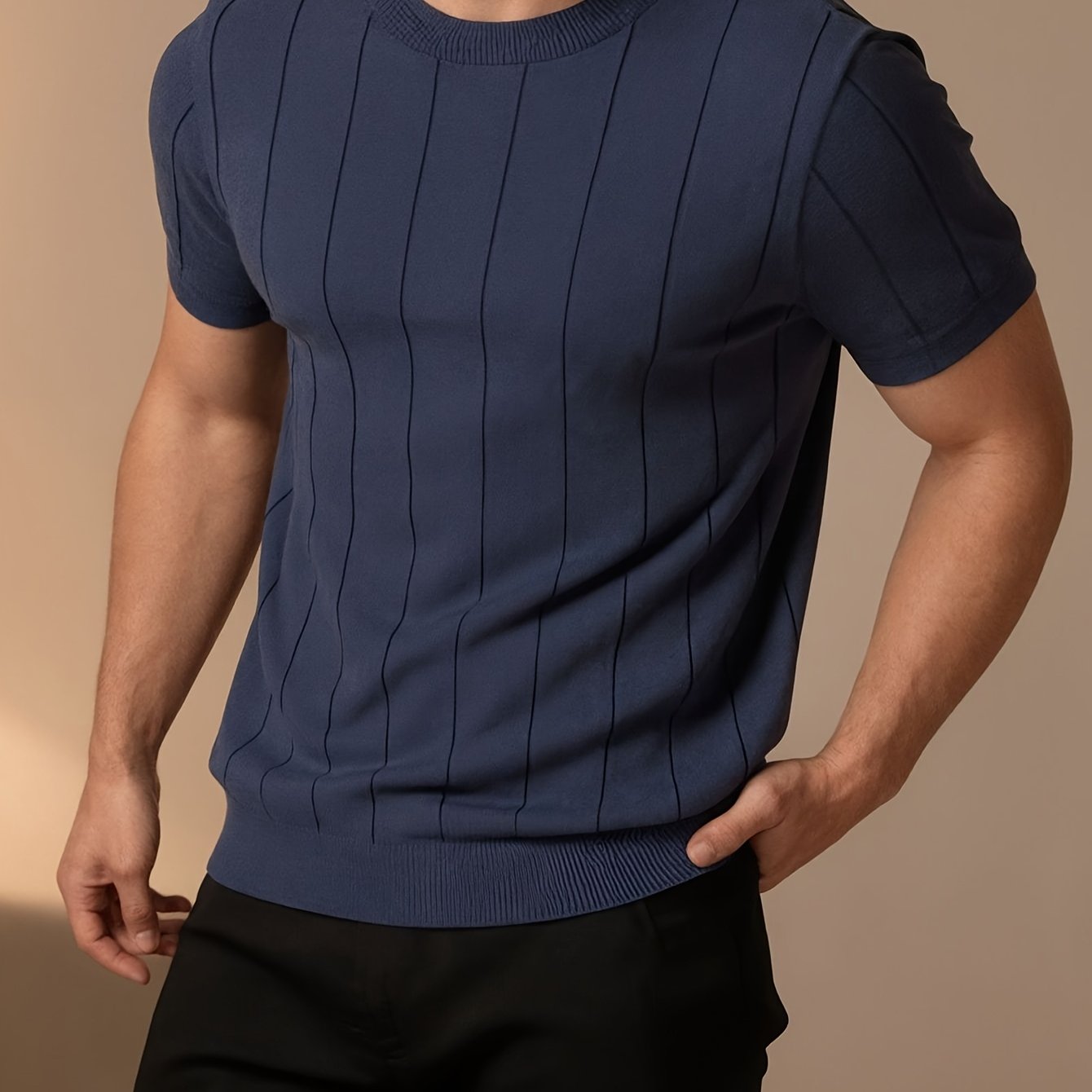 Men'S Summer Solid Color Rib-Knit Short Sleeve Crew Neck Sweatshirt | Comfortable and Breathable, Casual and Work-Appropriate, Machine Washable - ayq