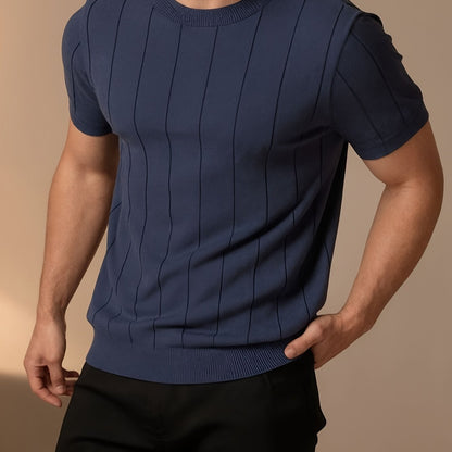 Men'S Summer Solid Color Rib-Knit Short Sleeve Crew Neck Sweatshirt | Comfortable and Breathable, Casual and Work-Appropriate, Machine Washable - ayq