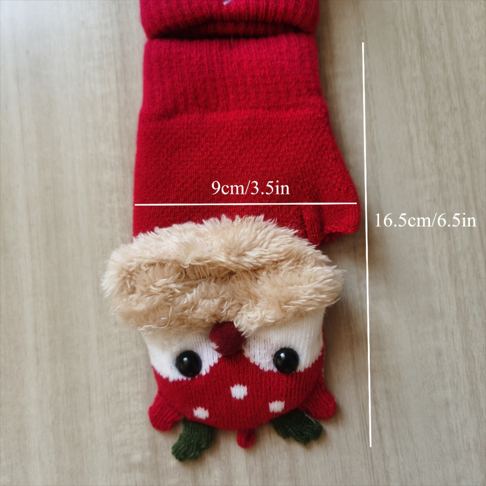 Women's Christmas Reindeer Flip-Over Gloves - Thick Warm Winter Gloves with Festive Snowflake & Reindeer Design, Non-Elastic for Indoor/Outdoor Use, Hand Wash/Dry Clean, Holiday Outdoor Wear, Warm Fabric