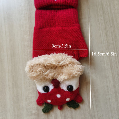 Women's Christmas Reindeer Flip-Over Gloves - Thick Warm Winter Gloves with Festive Snowflake & Reindeer Design, Non-Elastic for Indoor/Outdoor Use, Hand Wash/Dry Clean, Holiday Outdoor Wear, Warm Fabric