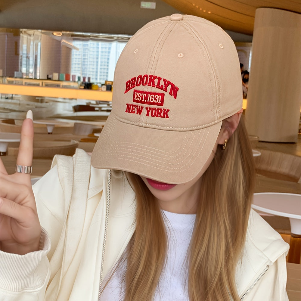Brooklyn NY Embroidered Baseball Cap, Unisex Polyester Cotton Blend, Lightweight Breathable Sport Cap, Adjustable One Size, Hand Washable, Perfect for Valentine'S Day - Lightweight & Inelastic