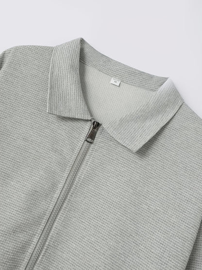Men'S Lightweight Waffle Knit Long Sleeve Zip-Up Jacket - Breathable Golf & Running Top with Pockets, Casual Sporty Design for Outdoor Activities, Spring/Fall, Golf Jacket, Active Lifestyle Apparel, Classic Collar Style, Dura