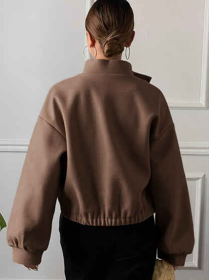 Women'S Elegant Brown Fleece Jacket - Winter Coat with Single-Breasted Button Front, Long Sleeve Tunic Length, Machine Washable & Wrinkle-Resistant, Cozy Outerwear For Fall/winter, Casual To Formal Events, Winter Jacket For W