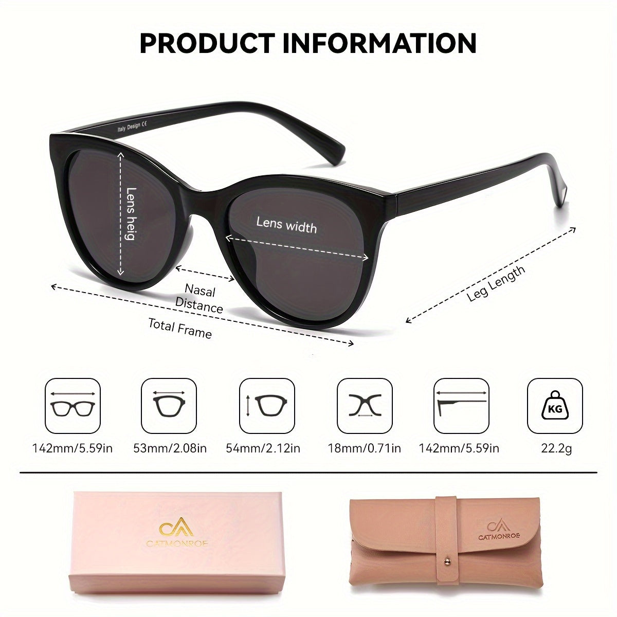Cat Eye Sunglasses for Women, Ultra-Light Polycarbonate Frame