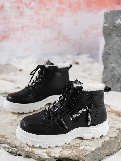 Women'S Winter Snow Boots - Warm Lined, Non-Slip, High-Top Outdoor Casual Shoes with Ribbed Cushioning, Black, Perfect for Cold Weather Activities, Winter Footwear | Stylish Winter Boots | Durable Footwear