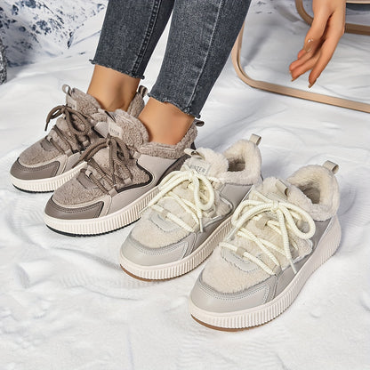 Women'S Cozy Fleece-Lined Low-Top Ankle Boots - Warm, Stylish, and Comfortable for All Seasons, Casual Lace-Up Design with Thick Rubber Sole, Beige, Casual Footwear | Stylish Ankle Boots | Plush Lined Interior