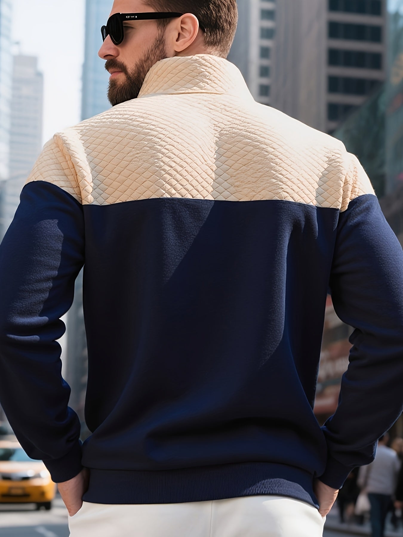 Men's Casual Half-Zip Color Block Sweatshirt with Kangaroo Pocket