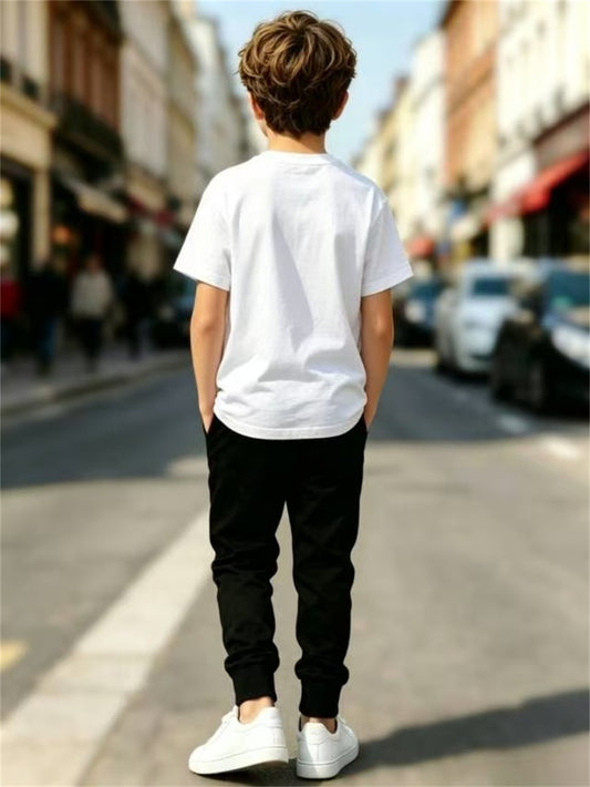 Boys' Casual Summer Set with Breathable Geometric T-Shirt & Pants
