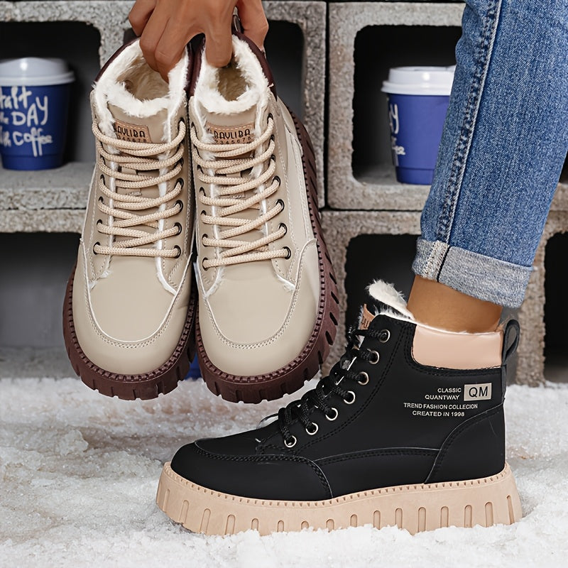 2025 Winter Fashionable Versatile Warm  Boots for Women: High-Top Plush Lined Casual Shoes with Thick Sole, Lightweight and Comfortable Design in Various Colors