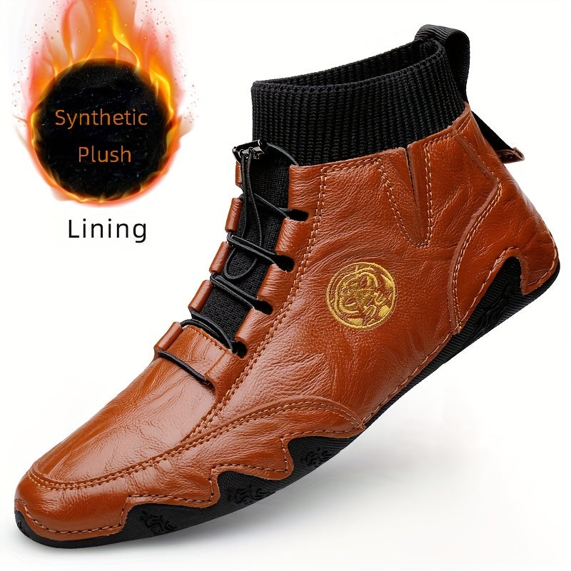 Men's Casual Lace-Up Ankle Boots in Split Leather