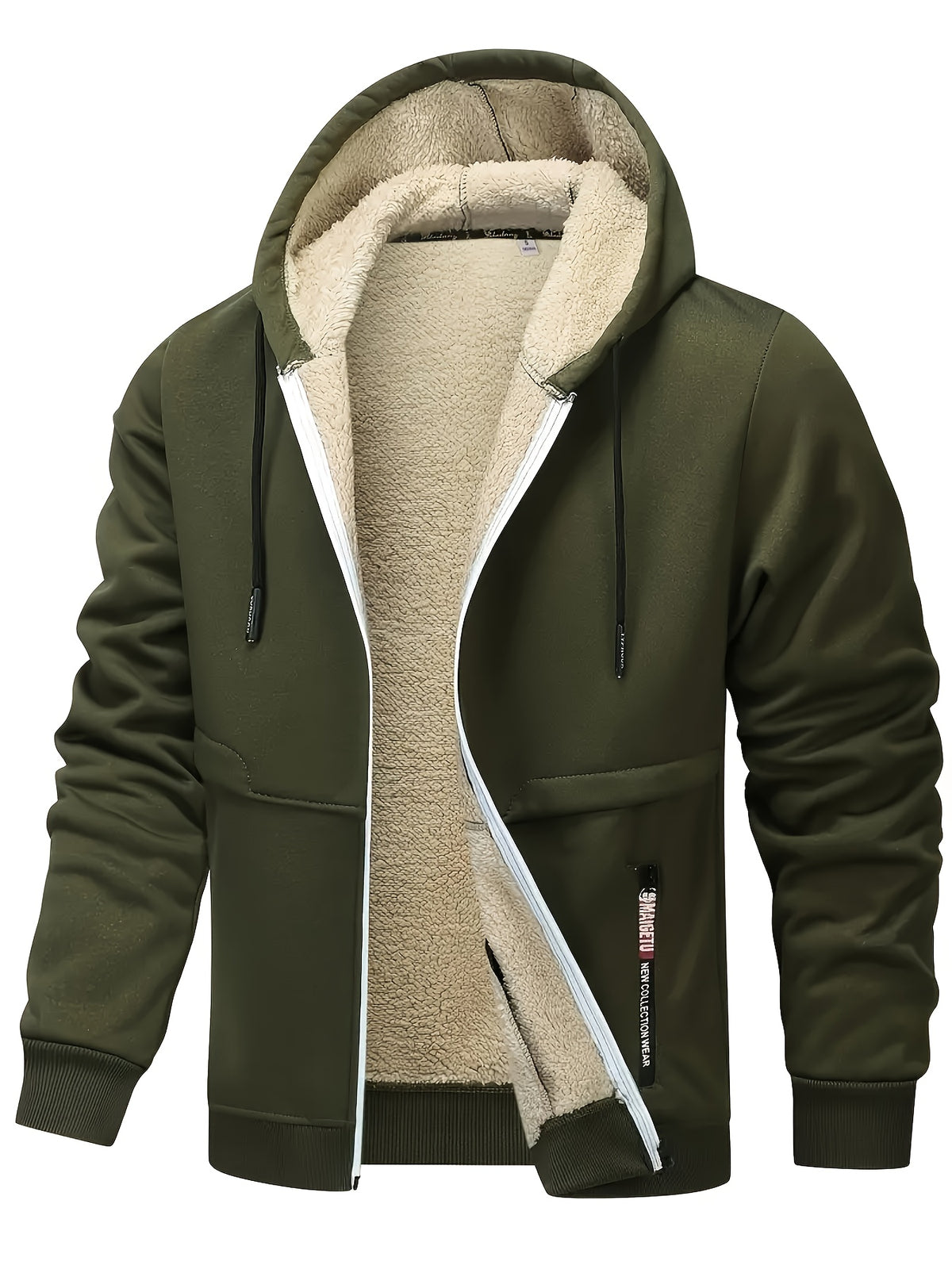 Men's Casual Warm Fleece Hooded Jacket with Zipper