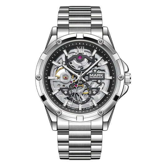 Men’s Mechanical Hollow Skeleton Watch Stainless Steel Business Style