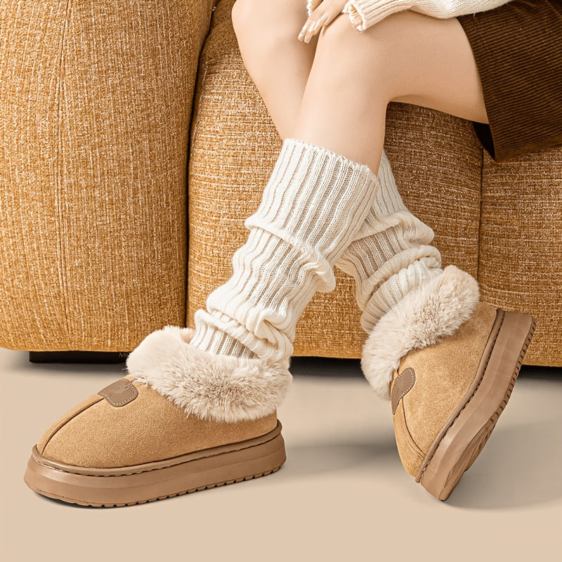 Unisex Winter Plush-Lined Slip-On Slippers with Thick Sole