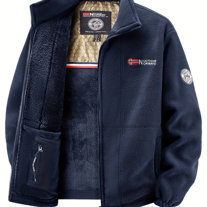 Men's Warm Stand Collar Cardigan Jacket, Honeycomb Heat-Retaining Graphite Lining, Thermal Insulation, Warmer Upper Body, Quality Men's Wear, Warm Lining, Carbon Fiber Technology - Full-Zip Winter Coat, Full-Length Zipper, Ma