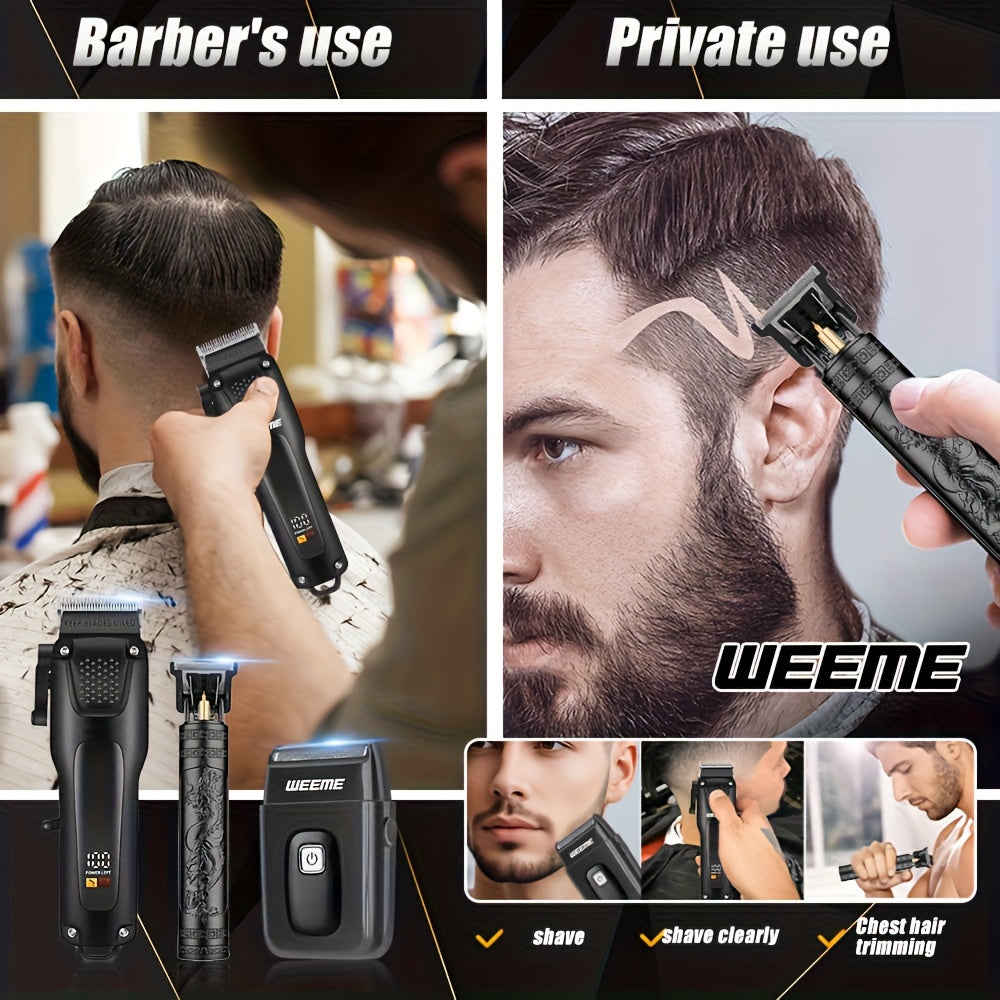 WEEME 2pcs/3pcs Grooming Kit Electric Hair Clipper + Beard Trimmer + Shaver + Nose Hair Trimmer, USB Rechargeable with LCD Display | Perfect Gift for Dad, Husband, Boyfriend (Father's Day/Birthday) - ayq