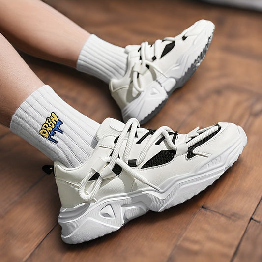 Men's Breathable Sneakers in White - Casual  Sporty Lace-Up Running Shoes with EVA Sole