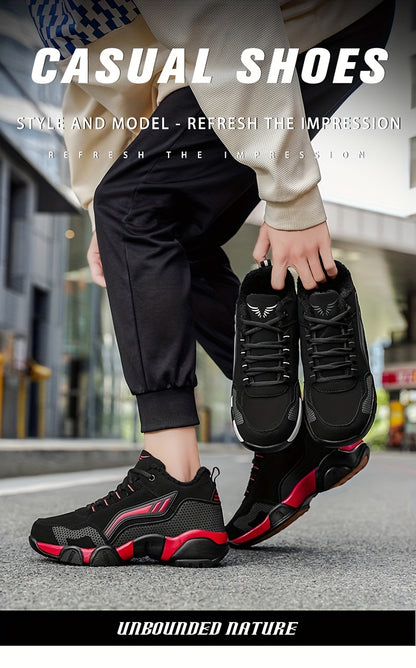 HIDEDUGO 's Heavy-Duty Winter Boots-like Sneakers - Warm Mid-Top Traction Tires, All-Terrain TPR Sole, Lace-Up Outdoor Shoes for Ice & Snow, Large Size Available (Black/White) - Cold Weather Casual & Sports