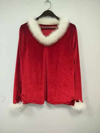 Plus Size - Plus Size - Plus Size, Women'S Elegant Plus Size Christmas Sweater - Long Sleeve Round Neck Winter Warmth with Collar Trim, Stretchy Fabric for Holiday Parties & Casual Attire, Red & Contrast Collar, Ladies Christ