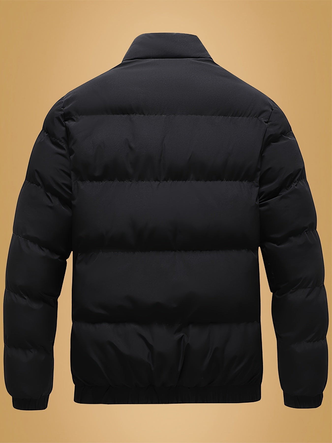 Men's Heavy-Duty Thermal Jacket - Winter Outerwear with Stand Collar & Full-Length Zipper Closure, Black/White Coat with Lettering - Machine Washable Cold Weather Jacket for Men (Casual & Formal) - Ideal for Skiing, Snowboard