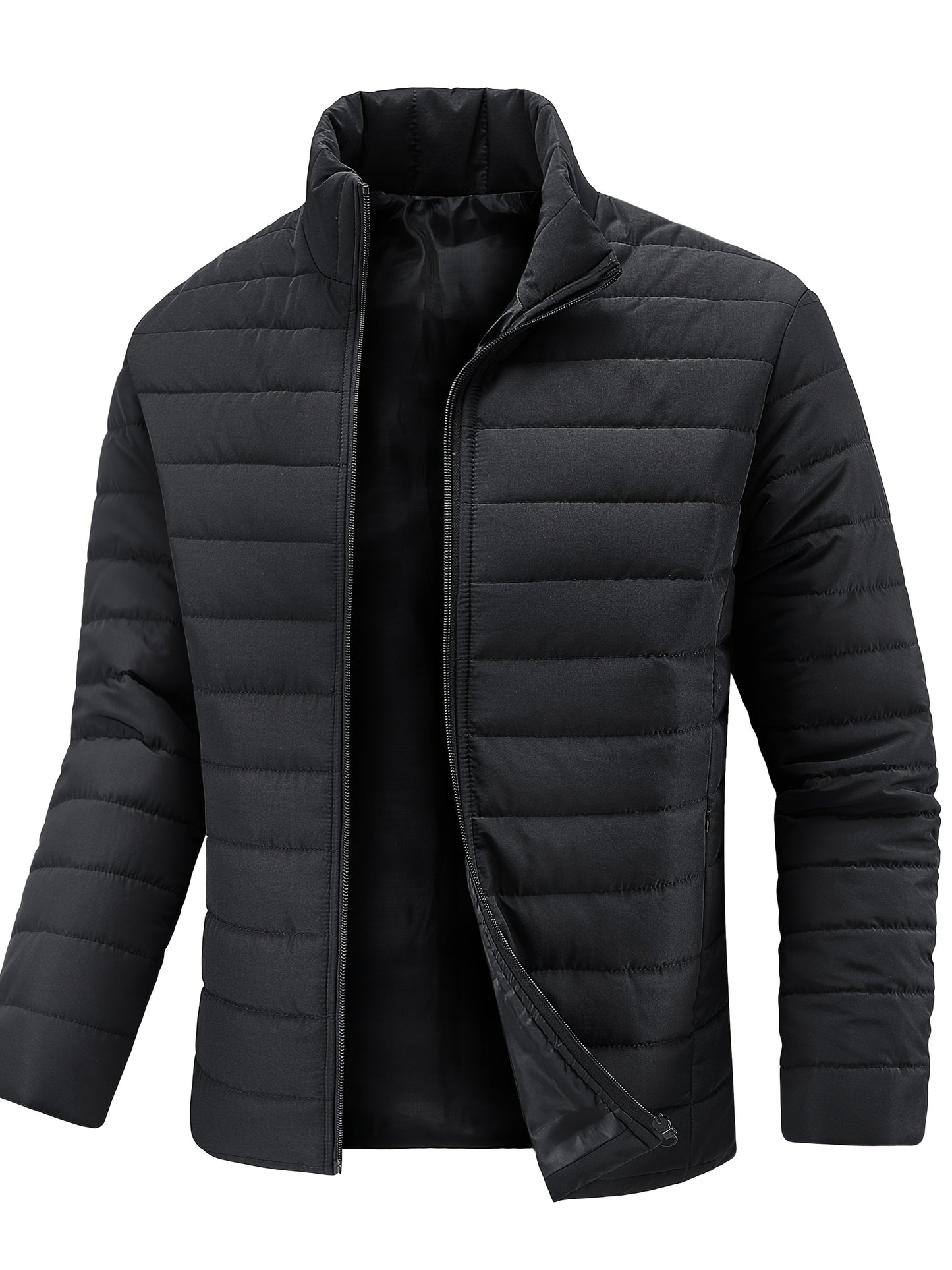 Men's Winter Stylish Padded Coat, Slim Fit Stand Collar Warm Jacket, Men's Plus Size -padded Padded Jacket