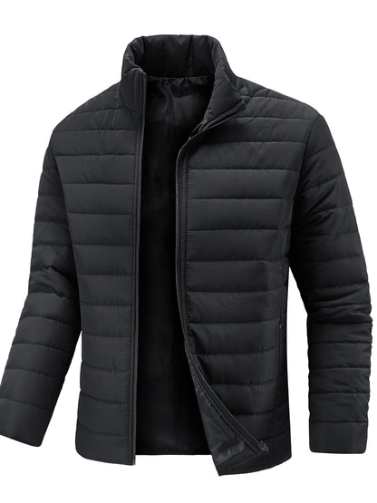 Men's Winter Stylish Padded Coat, Slim Fit Stand Collar Warm Jacket, Men's Plus Size -padded Padded Jacket