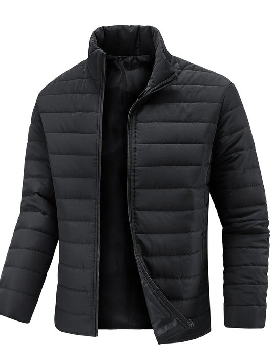 Men's Winter Stylish Padded Coat, Slim Fit Stand Collar Warm Jacket, Men's Plus Size -padded Padded Jacket