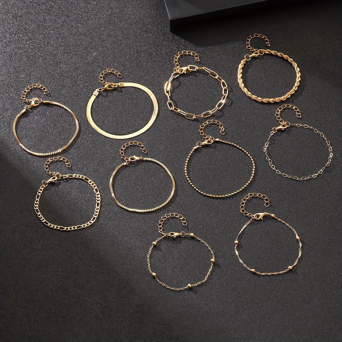 10pcs Elegant Golden Women's Stackable Chain Bracelets